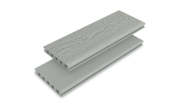 All our composite decking boards come double-sided giving you the option to choose between wood grain or grooved decking or a mixture of both, simply by turning the board to suit your design.
Our contemporary Silver Grey decking boards will instantly modernise your outdoor space, providing outstanding quality with long lasting performance.