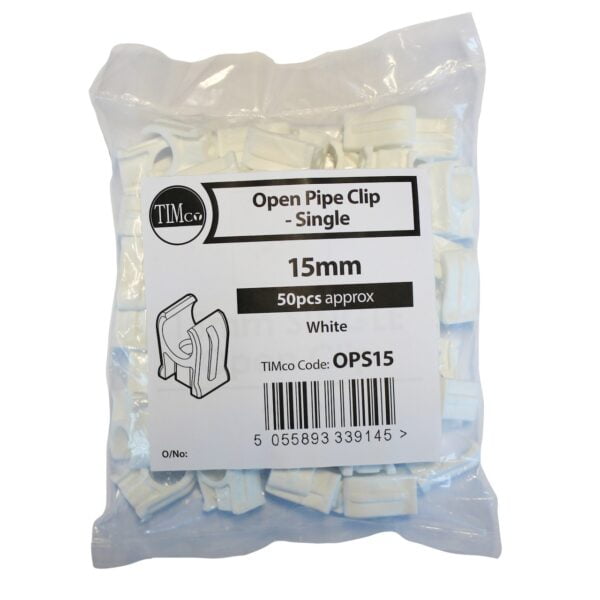 Timco 15mm Single Open Pipe Clip 50 Pack (OPS15)