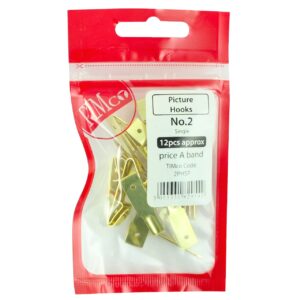 Timco No.2 Single Picture Hook & Nails - E/Brass 12 Pack (2PHSP) (2PHSP)
