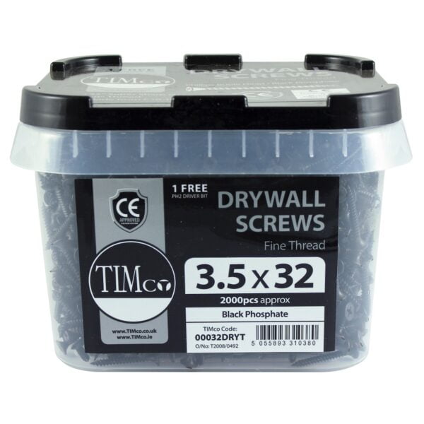 Timco 3.5 x 32 Drywall Screw PH2 - BLK Tub 2000 Pack (00032DRYT)