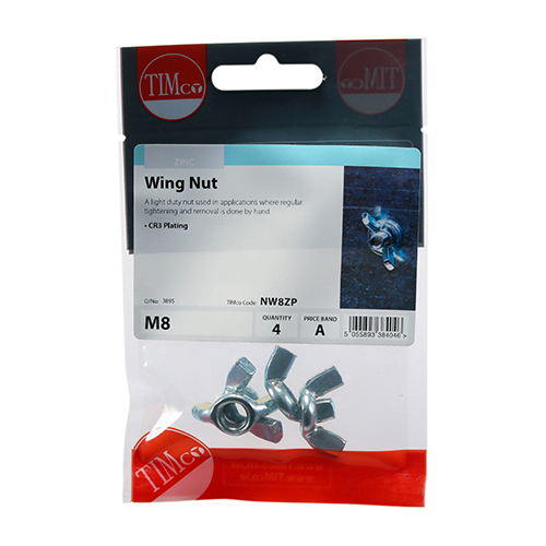 Timco M8 Wing Nut Zinc 4 Pack (NW8ZP) (NW8ZP)